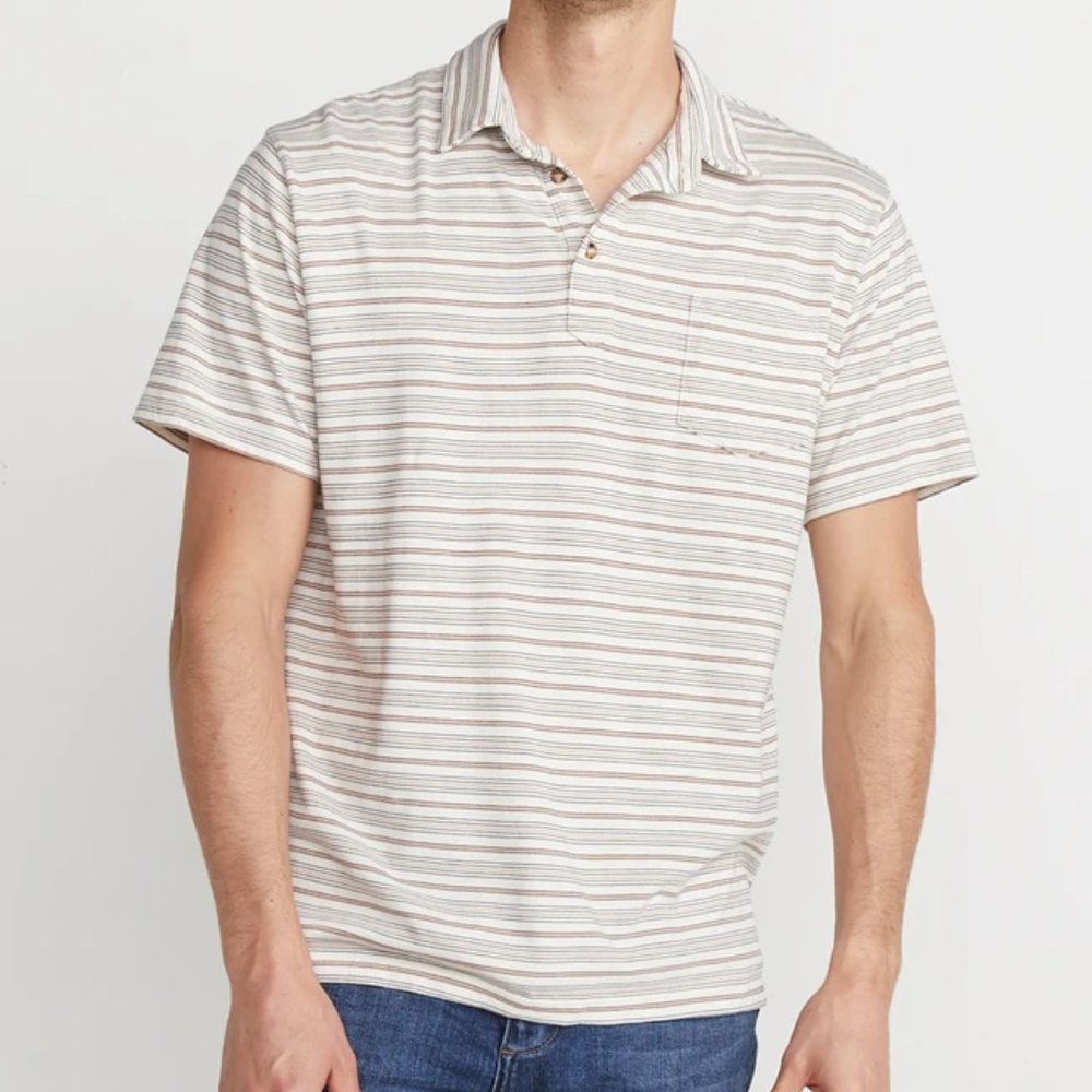 NEW MARINE LAYER MALCOLM NAYY/ROSE POLO SHIRT